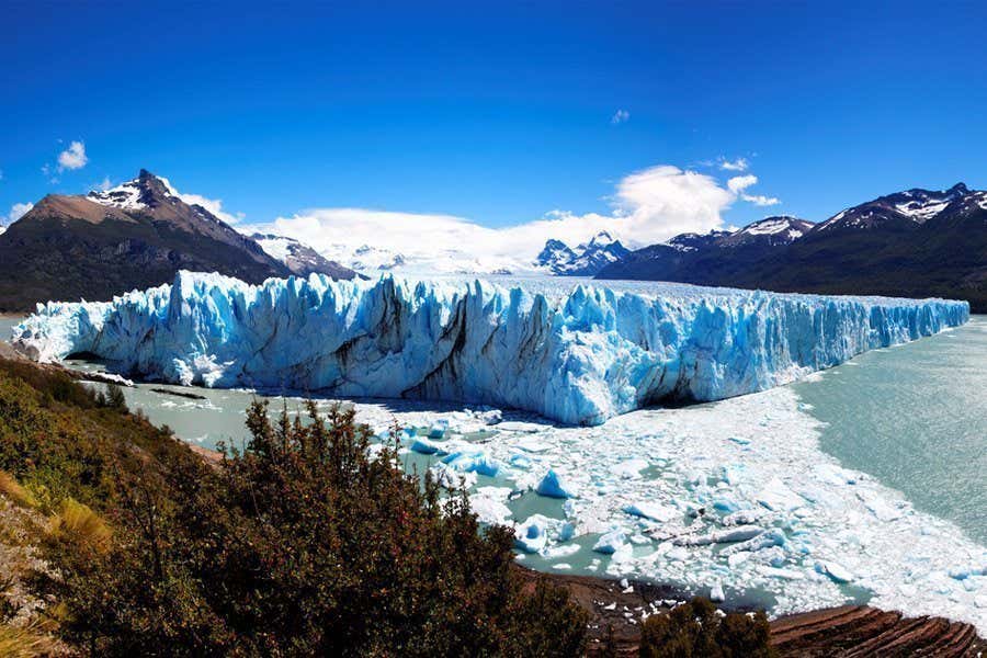 Perito Moreno Glacier with the glacial lake and mountains surrounding it