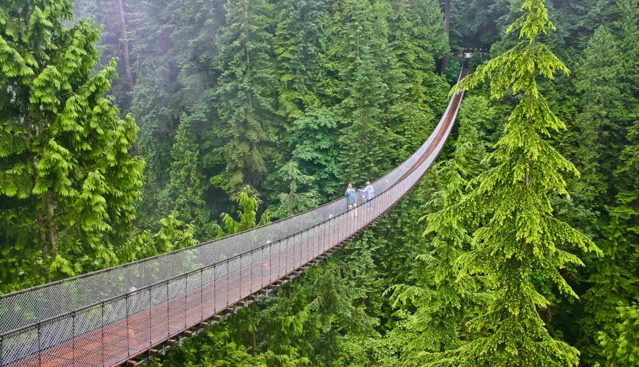 Passeando pela ponte suspensa no Capilano Bridge Park