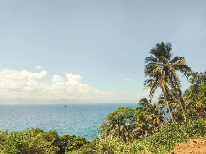 Mar cercado de vegetação em Ilhabela