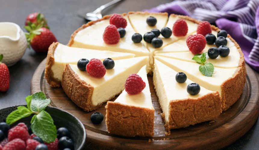 Cheesecake with berries on top at Maru Botana pastry shop in Buenos Aires, one of the world's best bakeries