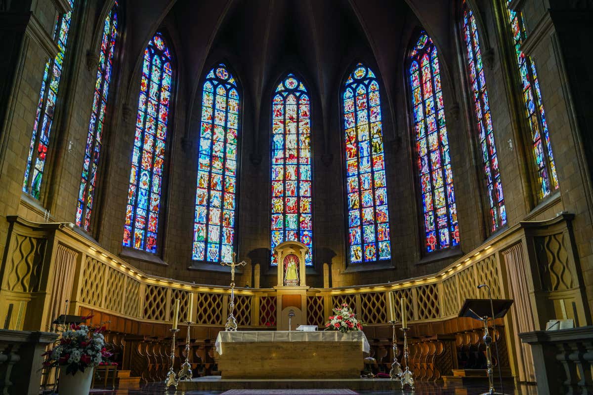 Colorful stained-glass windows in the Notre-Dame Cathedral in Luxembourg