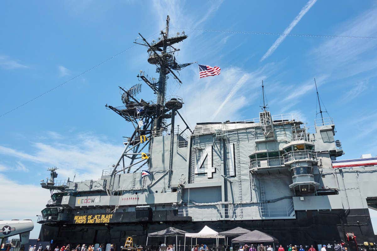 USS Midway in San Diego at the USS Midway Museum exhibiting an aircraft used in the Vietnam War in California