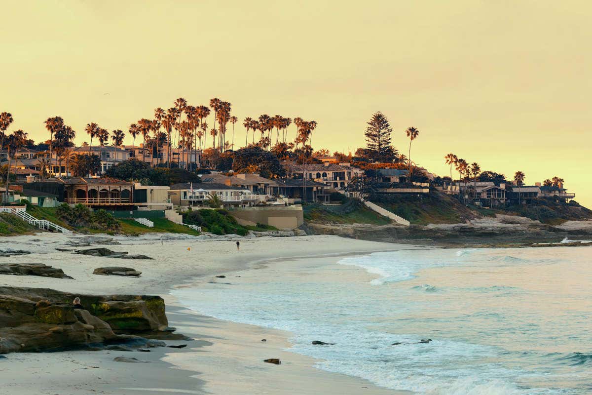 Empty La Jolla beach in San Diego at sunset