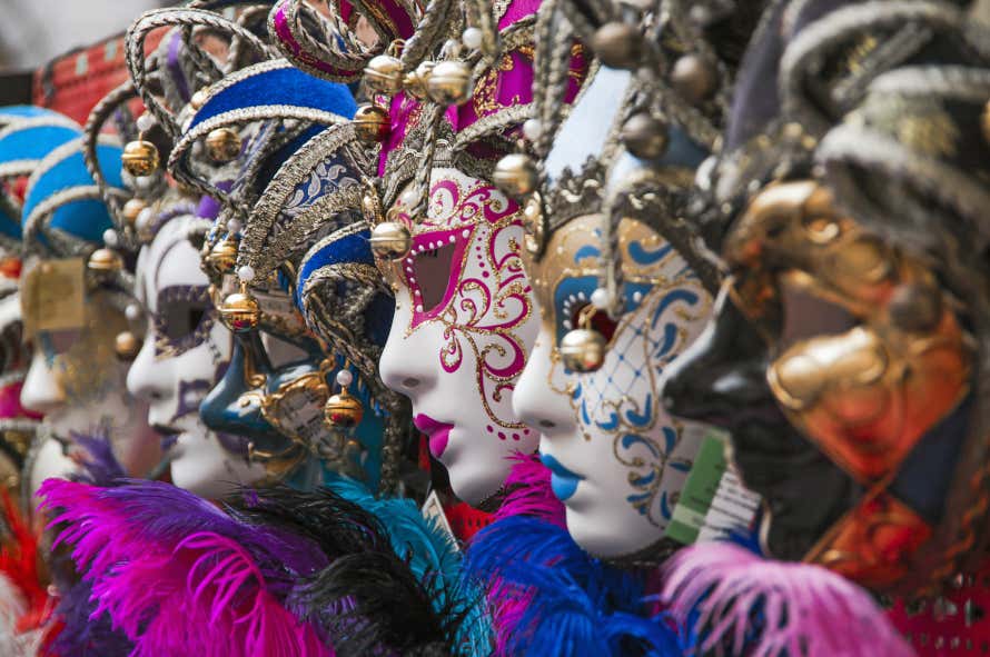 Traditional Carnaval masks on display in Venice