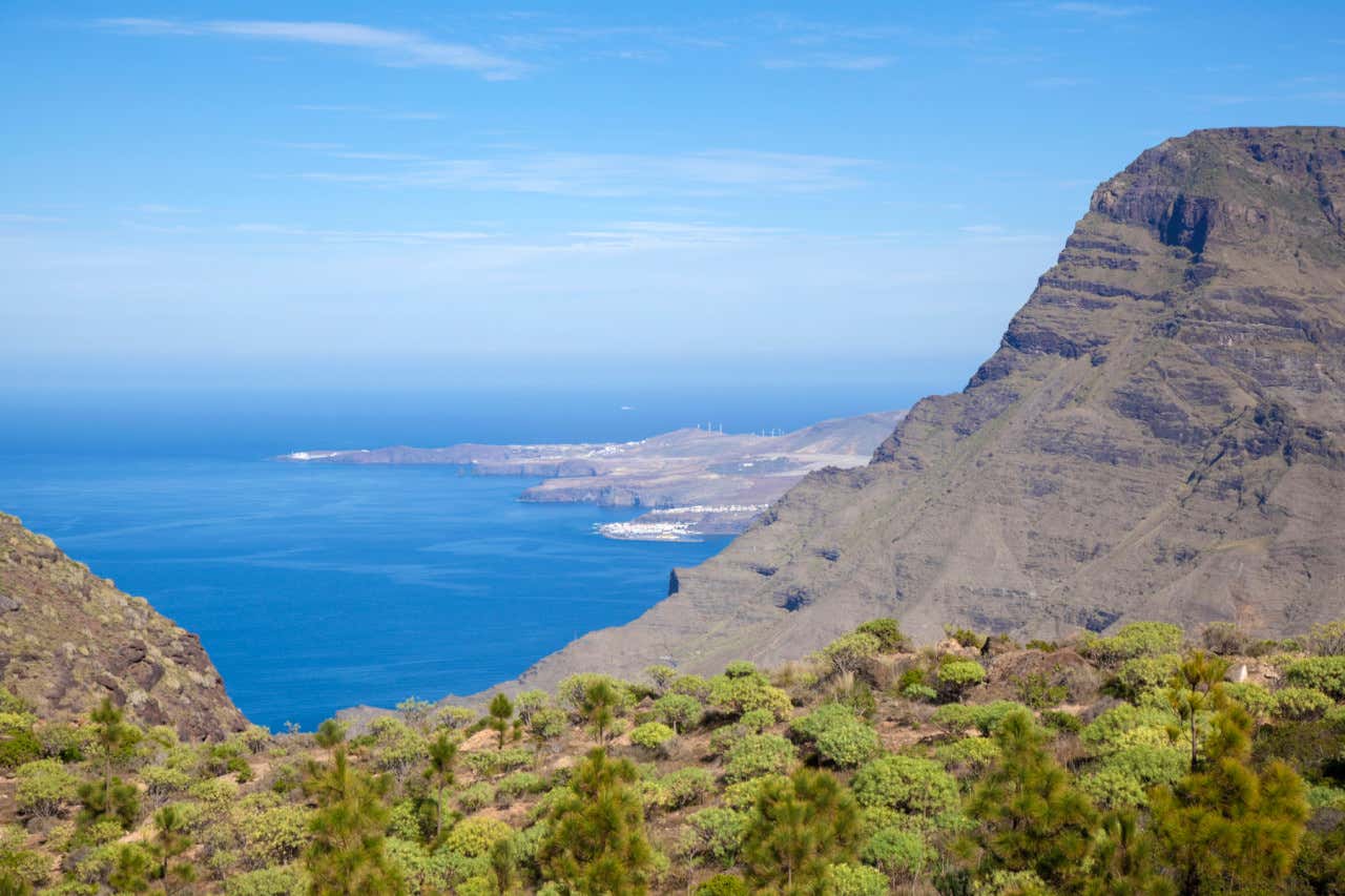 Parque Natural de Tamadaba con el océano Atlántico de fondo