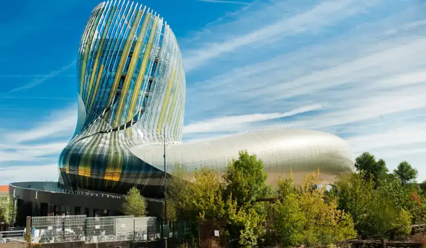 Panoramic view of the architectural structure that is the Cité du Vin, one of the top 10 things to do in Bordeaux