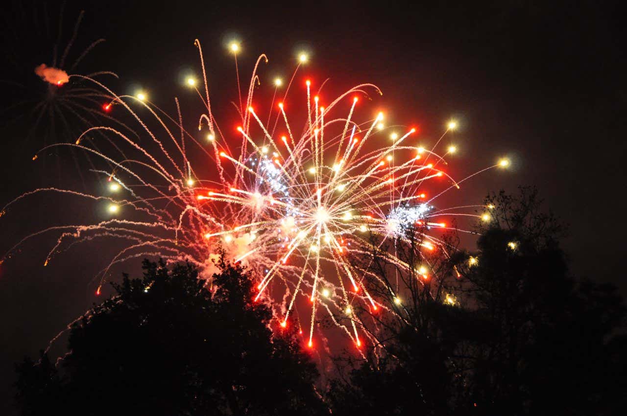 Feux d'artifices colorés dans la nuit