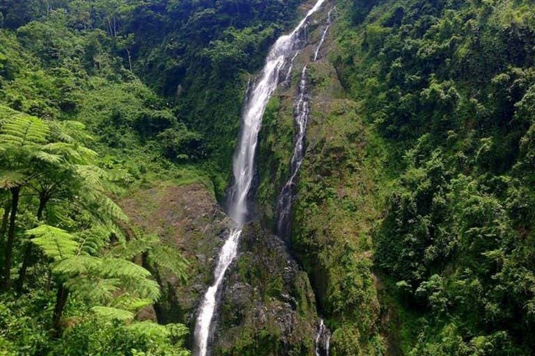 Caída de agua del salto La Jalda, en medio de la selva de República Dominicana