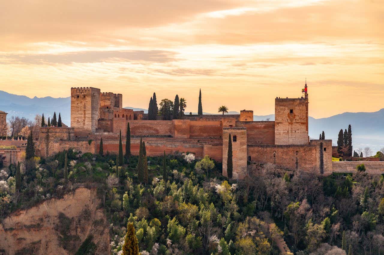 The Alhambra in Granada as seen at dusk.