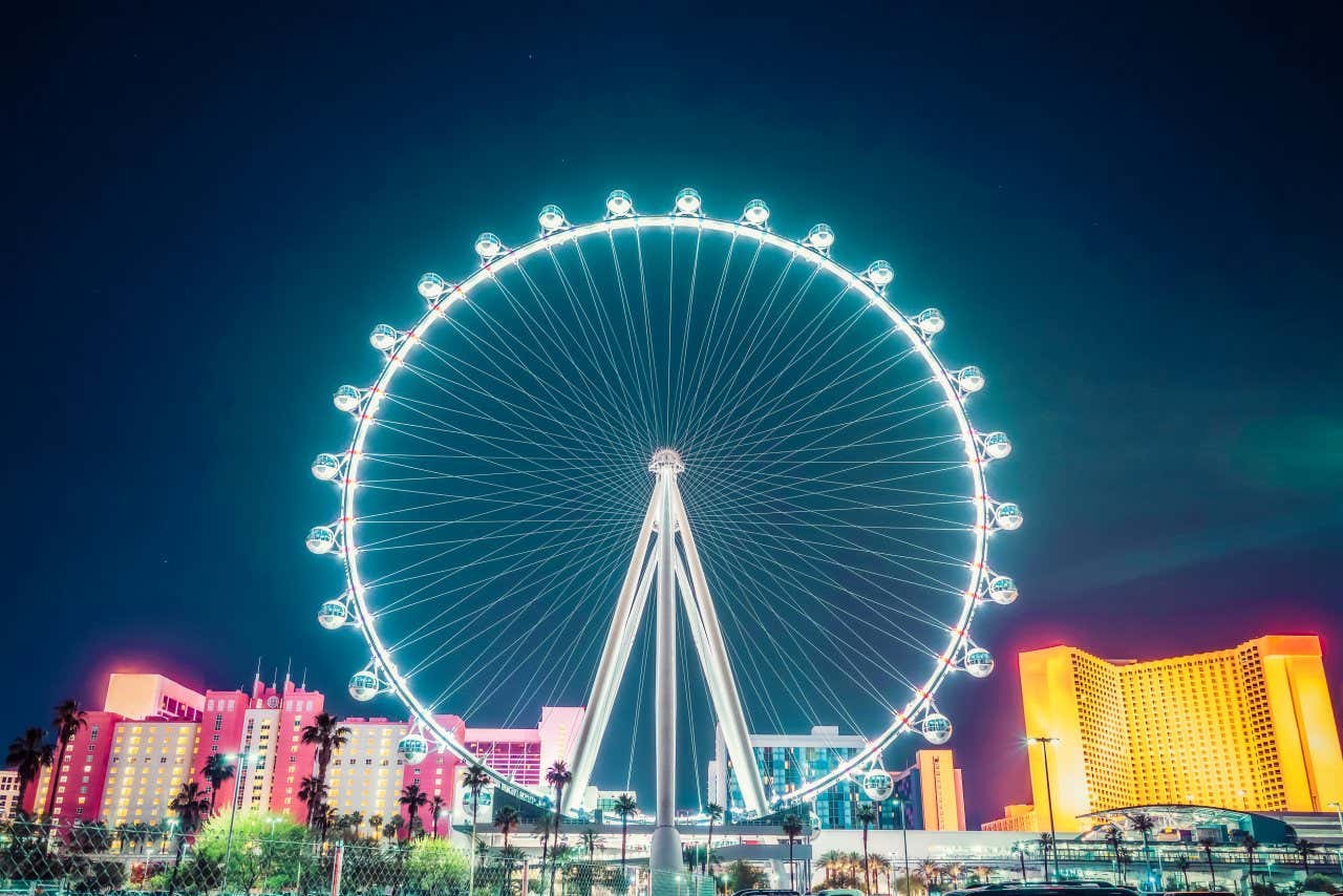 Las Vegas Ferris wheel lit up at night