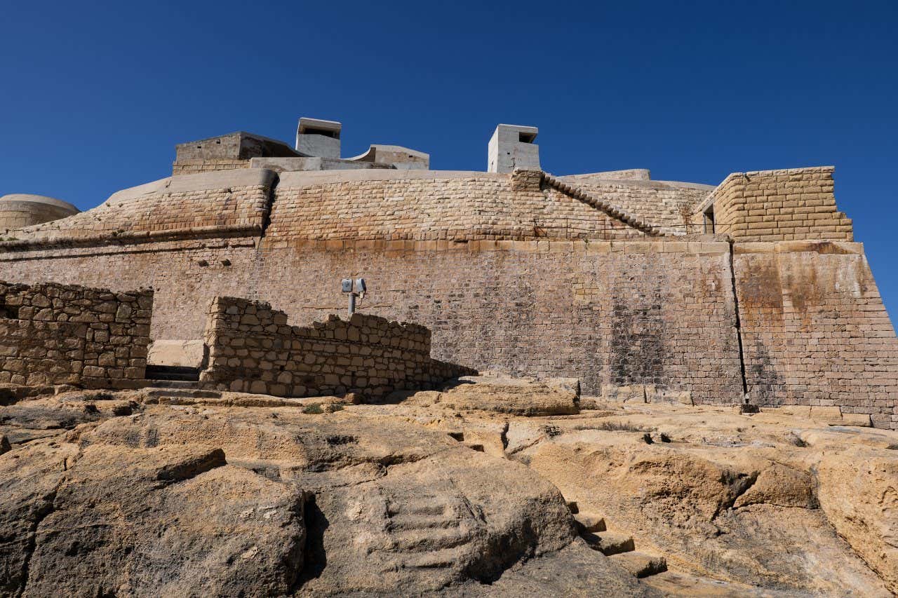 Détail d'une partie des murs extérieurs du fort de Saint-Elme à La Valette