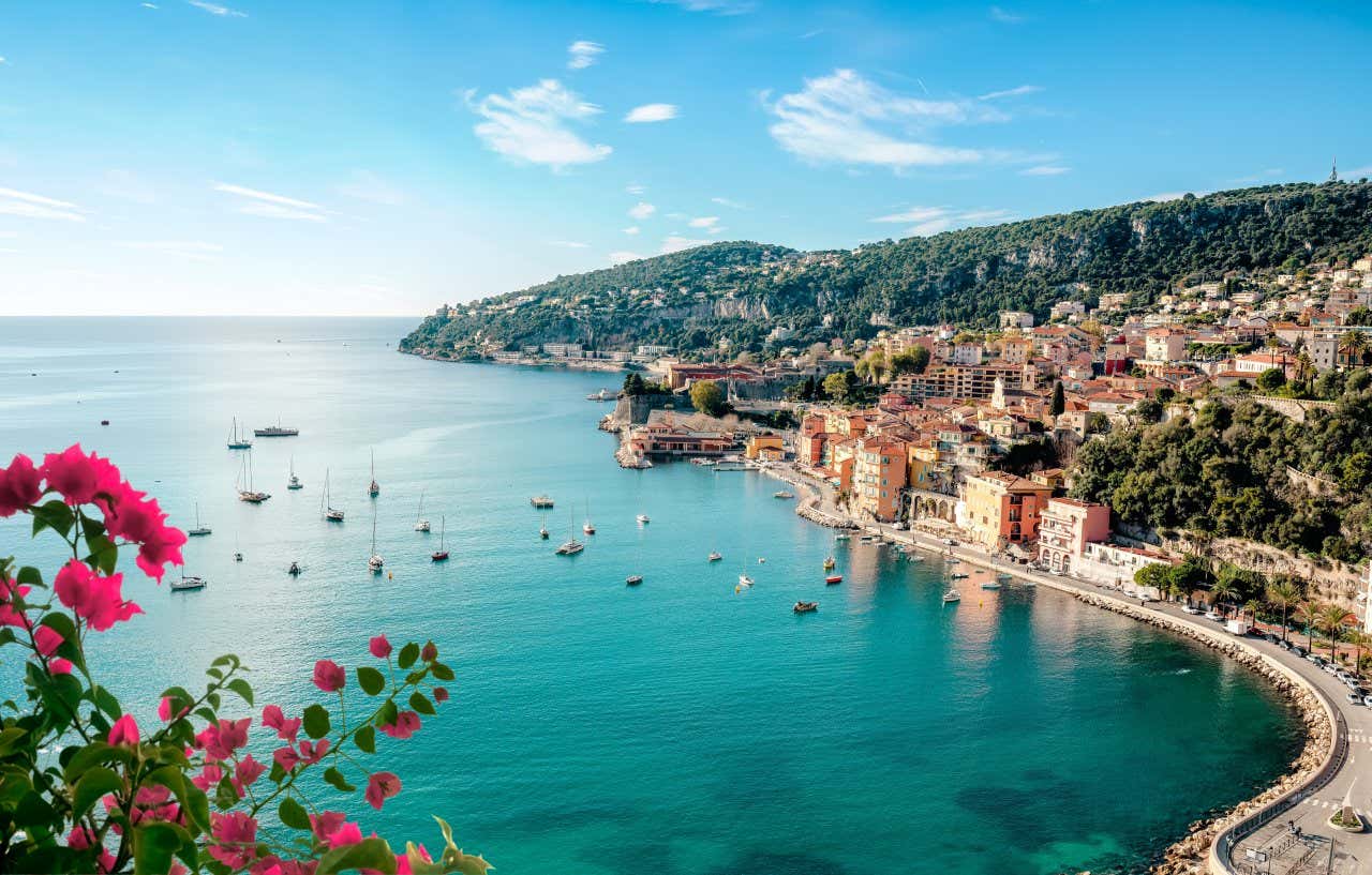 An aerial shot of a cove in France.