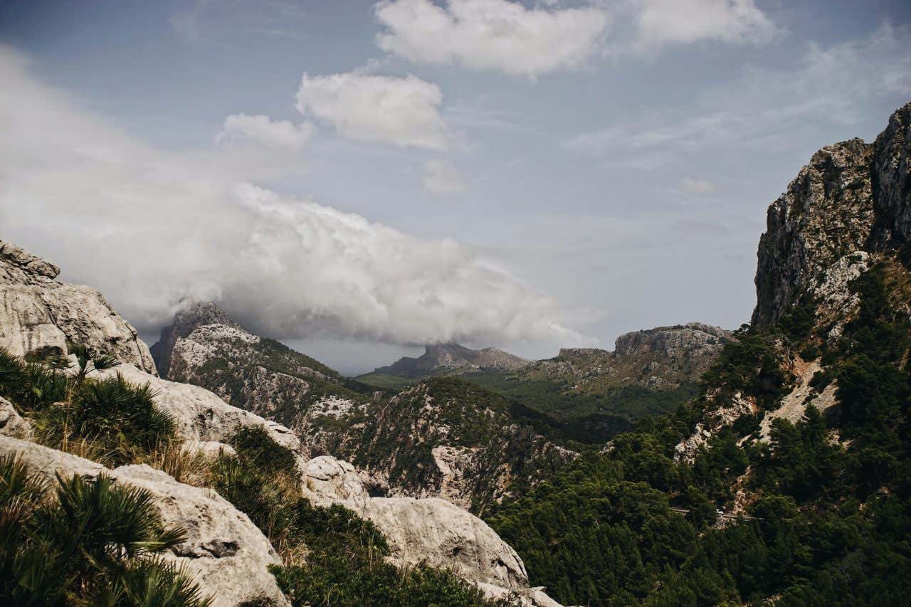 Rocky, mountainous landscape on a cloudy day