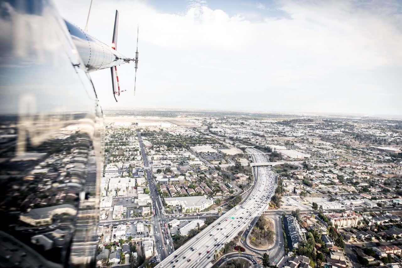 An aerial view of Los Angeles seen from a helicopter