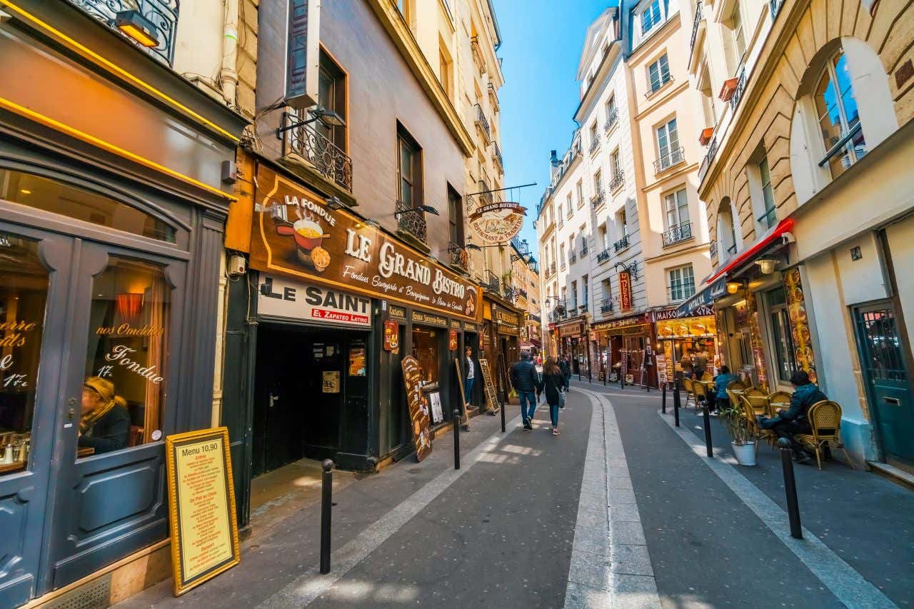 The Latin Quarter in Paris as the sun sets.