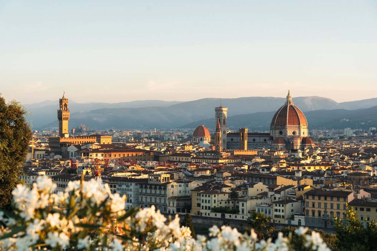 The Florence Skyline, featuring el Duomo, and the clock tower standing prominently above.