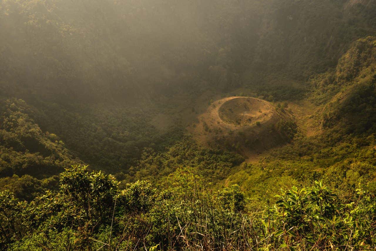 El Boqueron crater near San Salvador as seen from above.