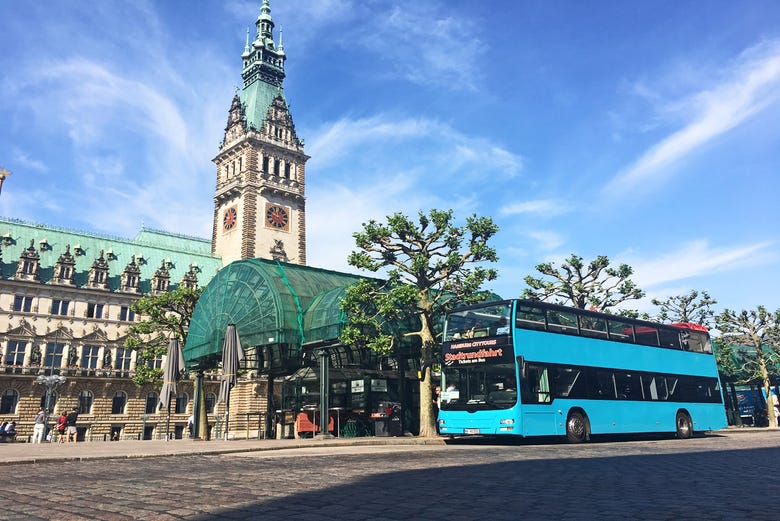 Touring the city of Hamburg on a sightseeing bus