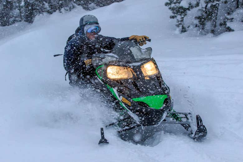 Enjoying the snowmobile ride