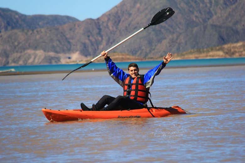 Kayaking through the Potrerillos Reservoir