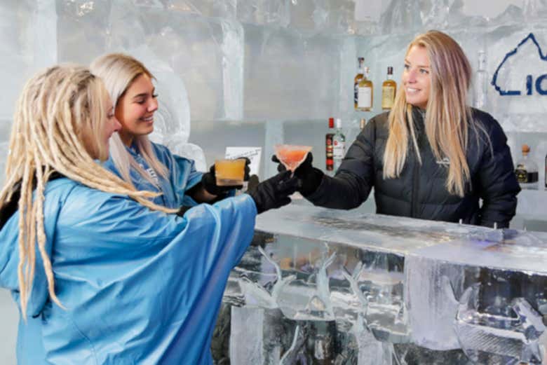 Enjoying a cocktail in the Ice Bar