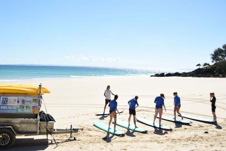 Surfing Lesson at Double Island Point from Noosa Heads