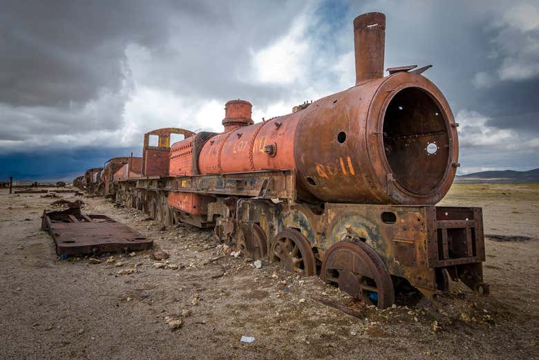 An abandoned train in the Uyuni Train Cemetery