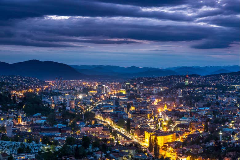 View of the city illuminated