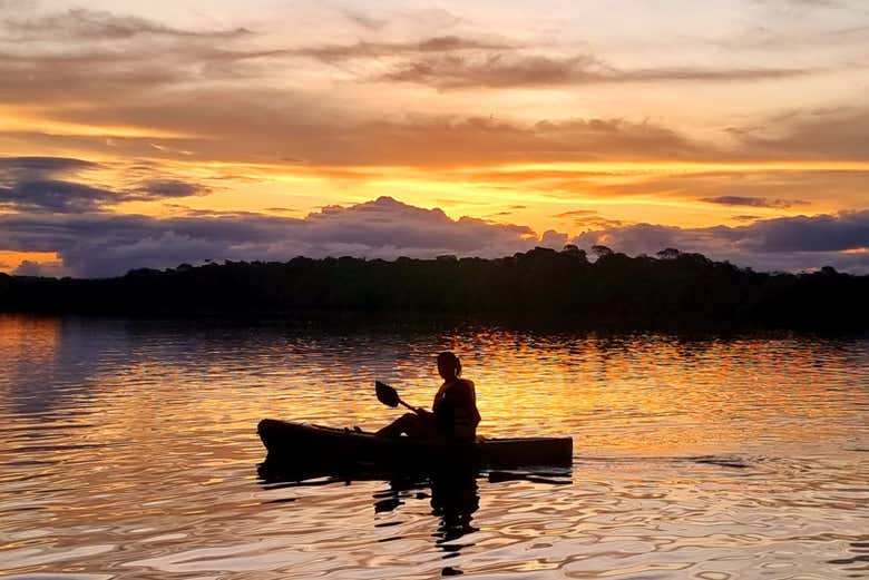 Paddling at sunset