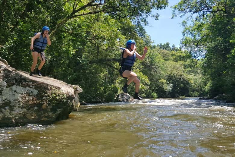 Jumping into the water