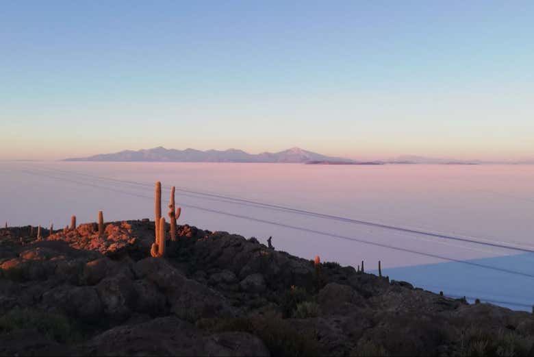 El paisaje del Salar de Uyuni desde la Isla Incahuasi