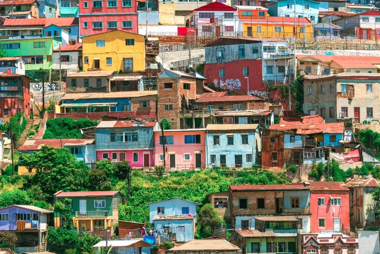 Picturesque houses in hilly Valparaiso