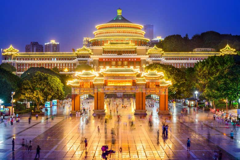 La plaza más emblemática en Chongqing 