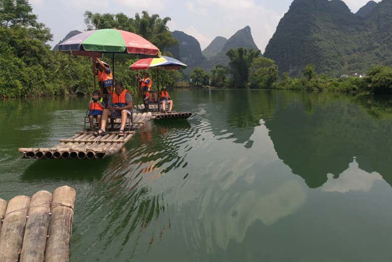 Enjoying the bamboo raft ride