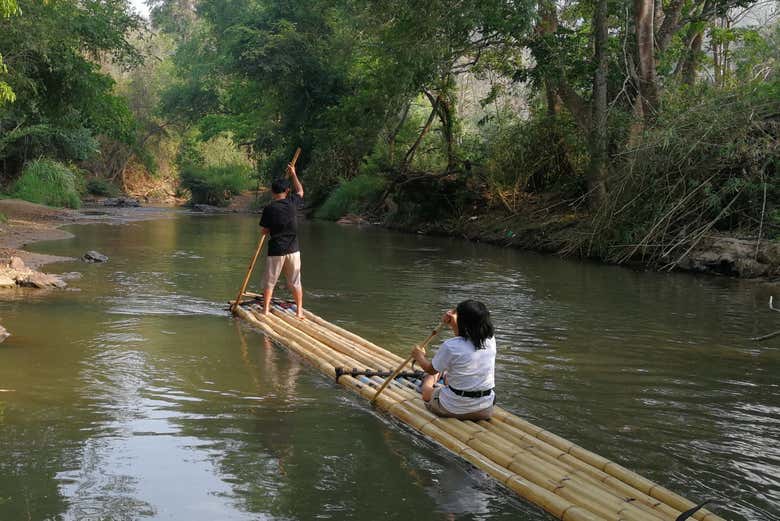 Enjoying the bamboo raft ride