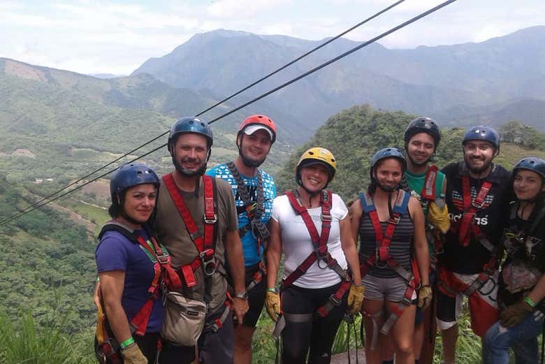 Enjoying the zip line activity in Útica