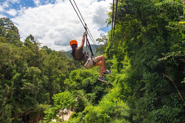 Enjoying the zip line circuit in Limón!