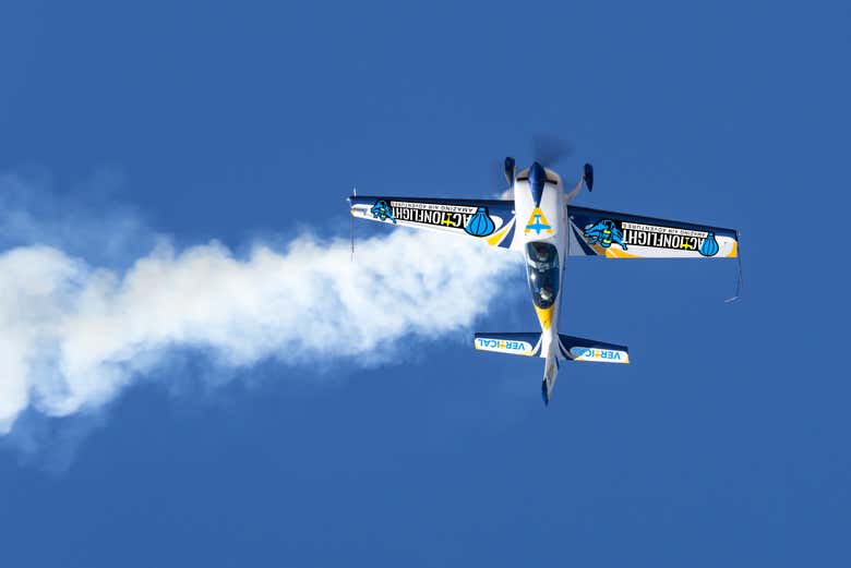 Take off in this aerobatic airplane