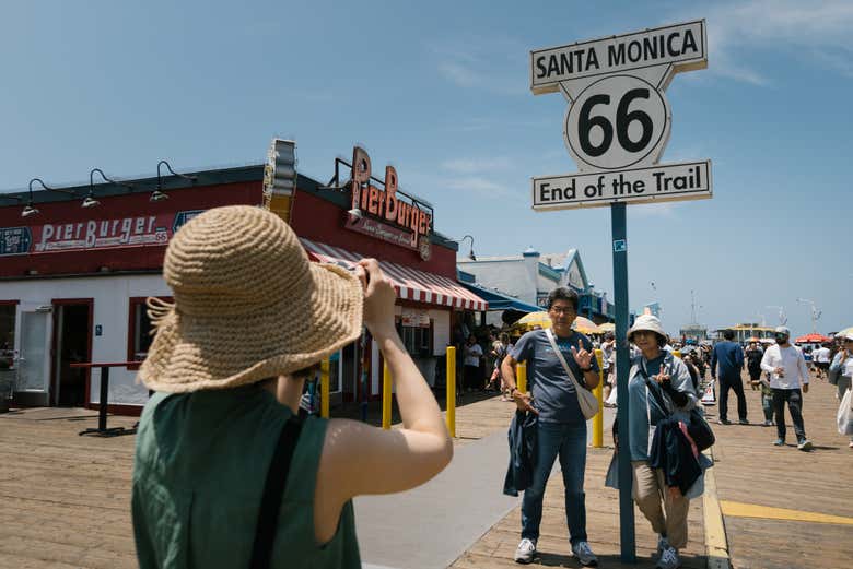 See where the historic Route 66 ends at the Santa Monica Pier