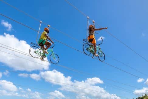 Riding the Skybike of Toro Verde Eco Adventure Park