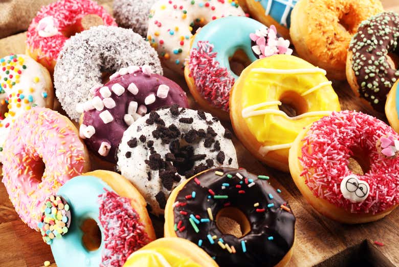 Delicious donuts in different flavours