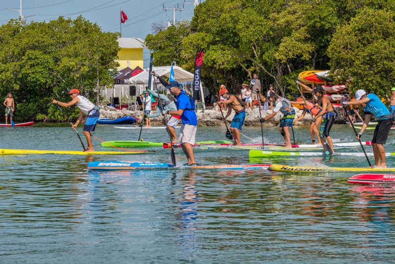 Having fun paddleboarding