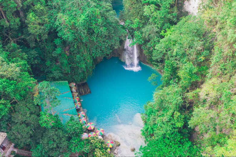 Take in the stunning aerial view of the Kawasan Falls