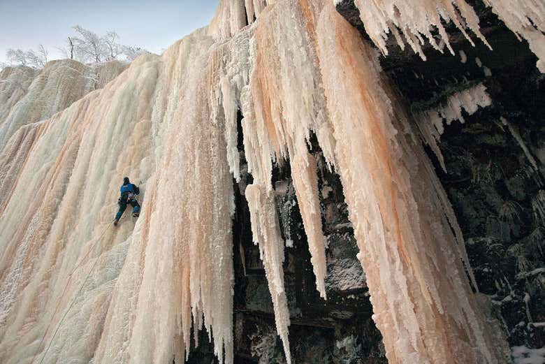 Climbing in Korouoma Canyon