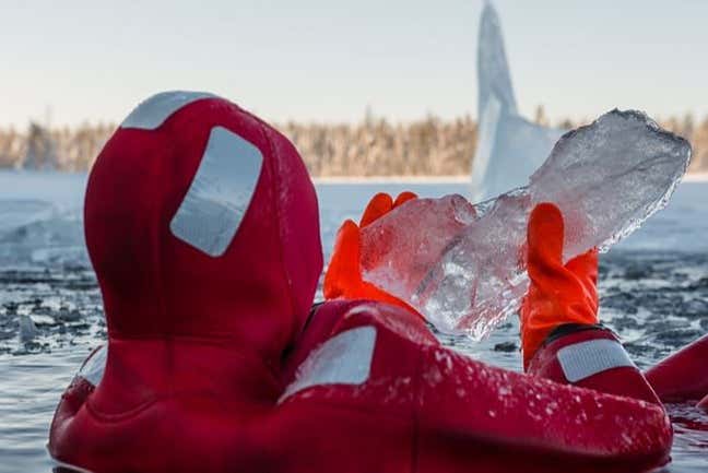 Floating in a frozen lake