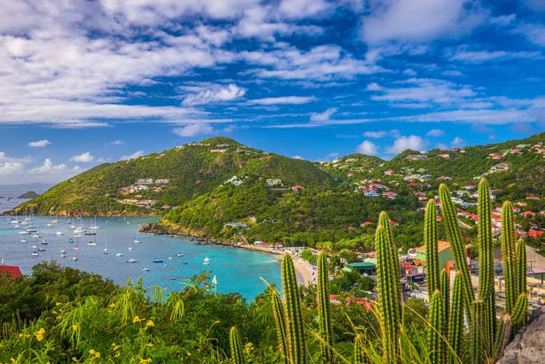 Vista aérea de Gustavia en San Bartolomé