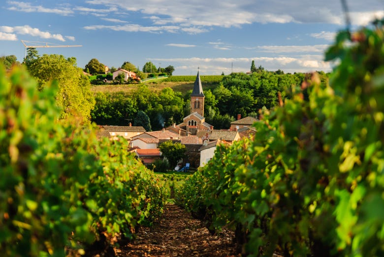 Petit village au milieu des vignes dans le Beaujolais