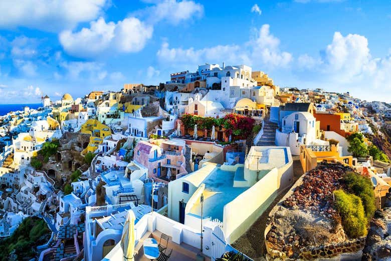 Vue aérienne sur Santorin