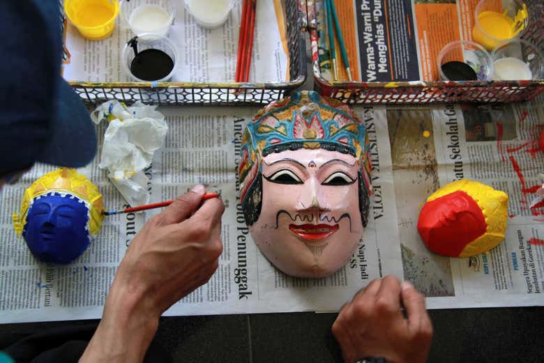 At a mask workshop in Kedungmonggo Village