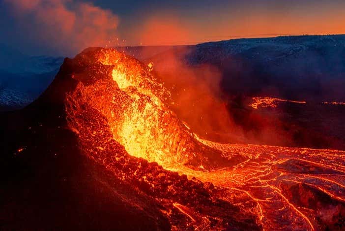 A volcano in eruption